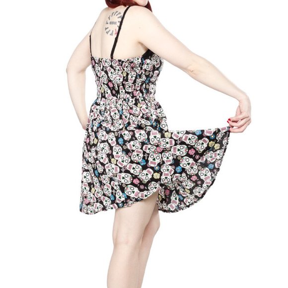 Calaveras Fit & Flare 50s vibe skulls pin up dress - Picture 3 of 10